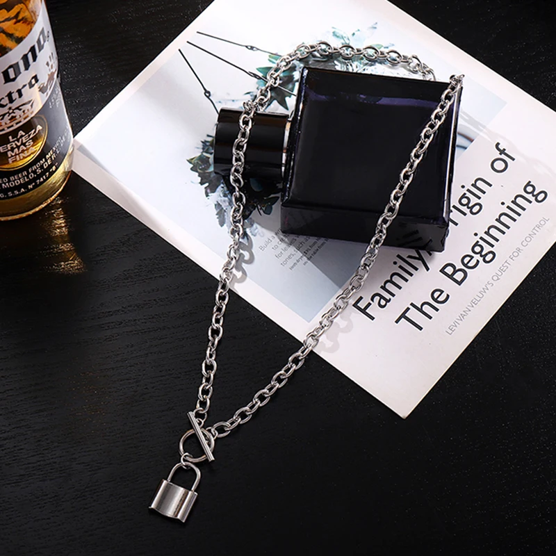 

2021 Grunge Aesthetic Egirl Eboy Lock Chain Necklace with A Padlock Pendants for Women Men Punk Jewelry on The Neck Accessories