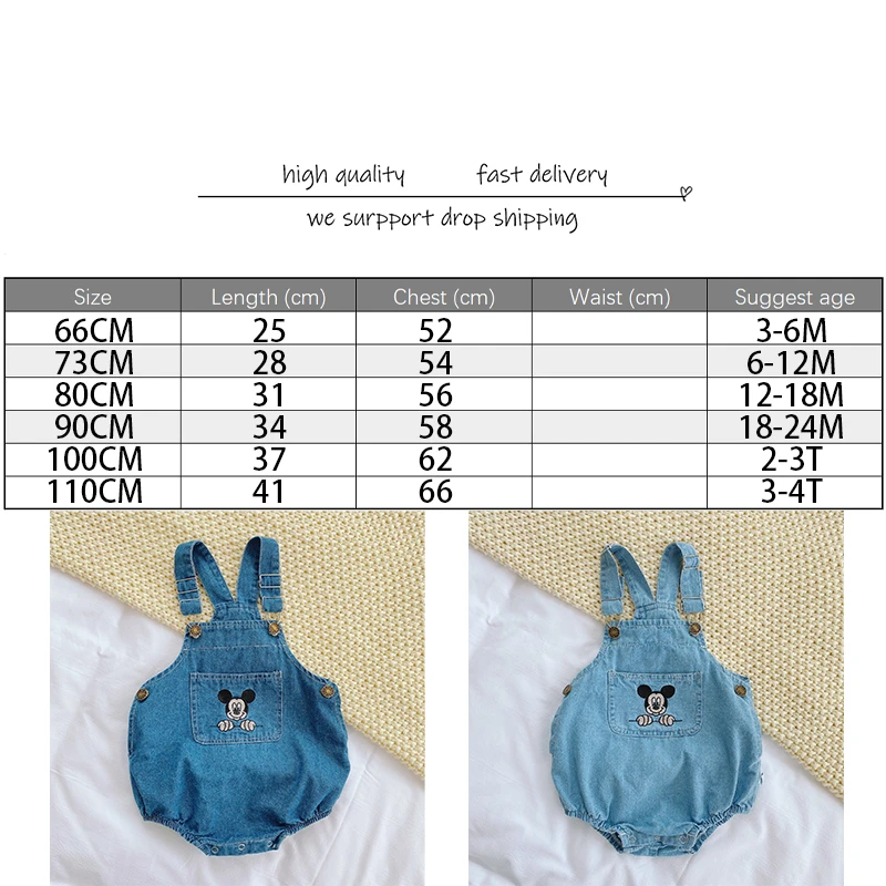 Детские комбинезоны из джинсовой ткани Дисней Новинка Сезон лето осень Одежда