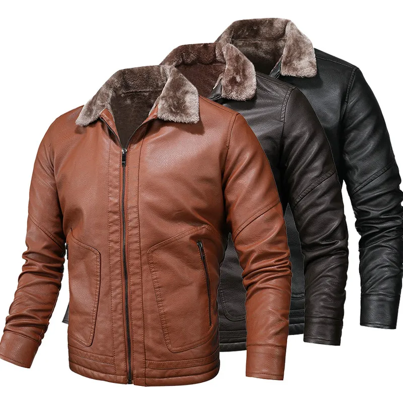 

2020 Winter Men Leather Fur Coat Jacket Slim Faux Leather Motorcycle PU Faur Jacket Long-sleeve Autumn Fashion Outerwear Coats