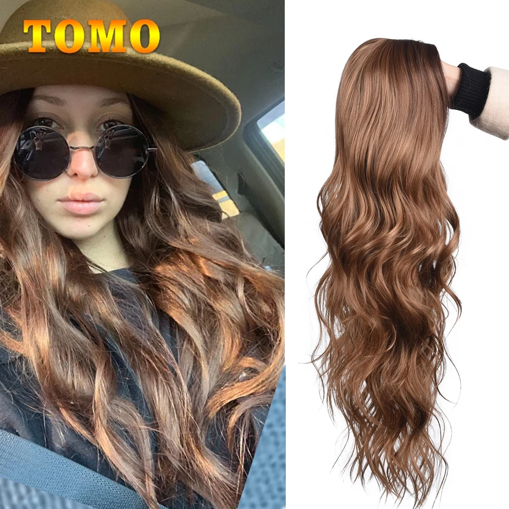 

Длинные коричневые парики Tomo с эффектом омбре, синтетические парики для чернокожих женщин, натуральные волнистые парики из волнистых волос...