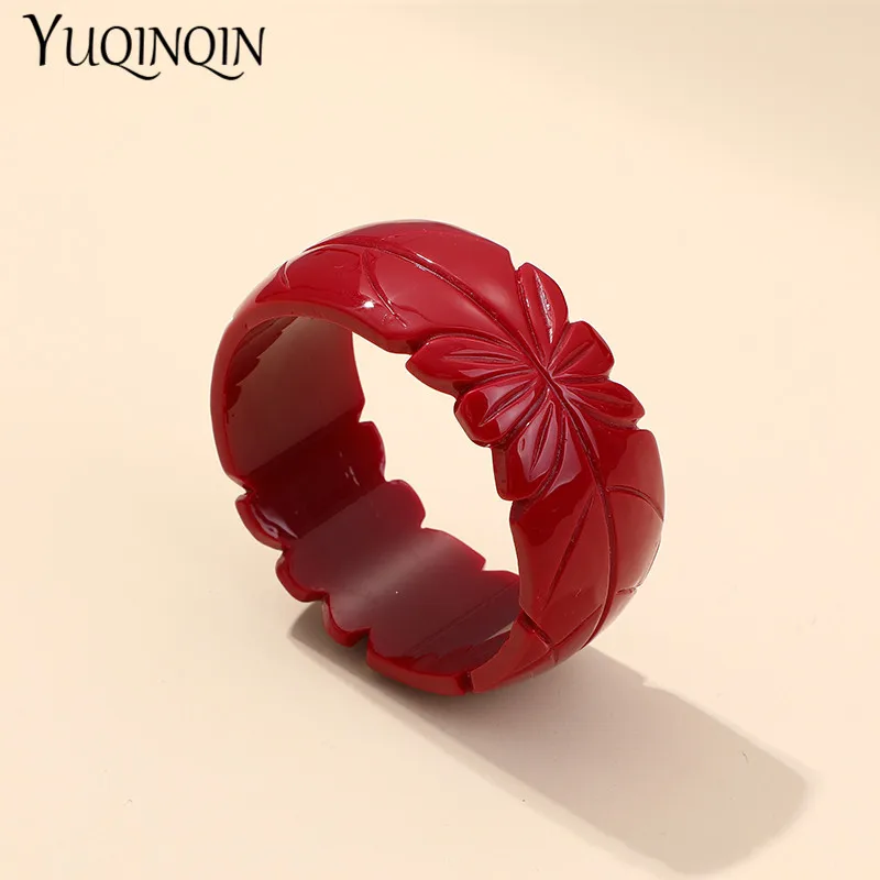 Женские винтажные браслеты манжеты из смолы с гравировкой и цветами акриловые