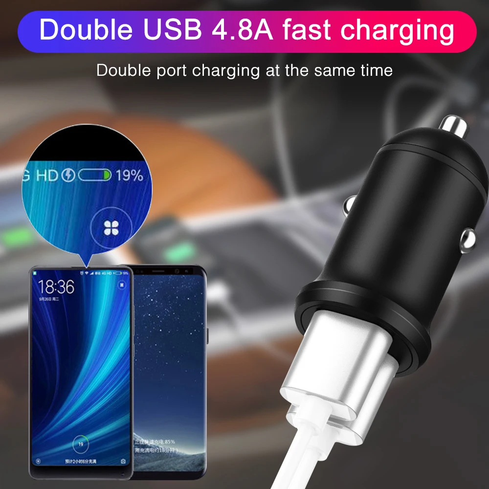 Автомобильный мини-адаптер с двумя USB-портами для быстрой зарядки 4 8 А адаптер в