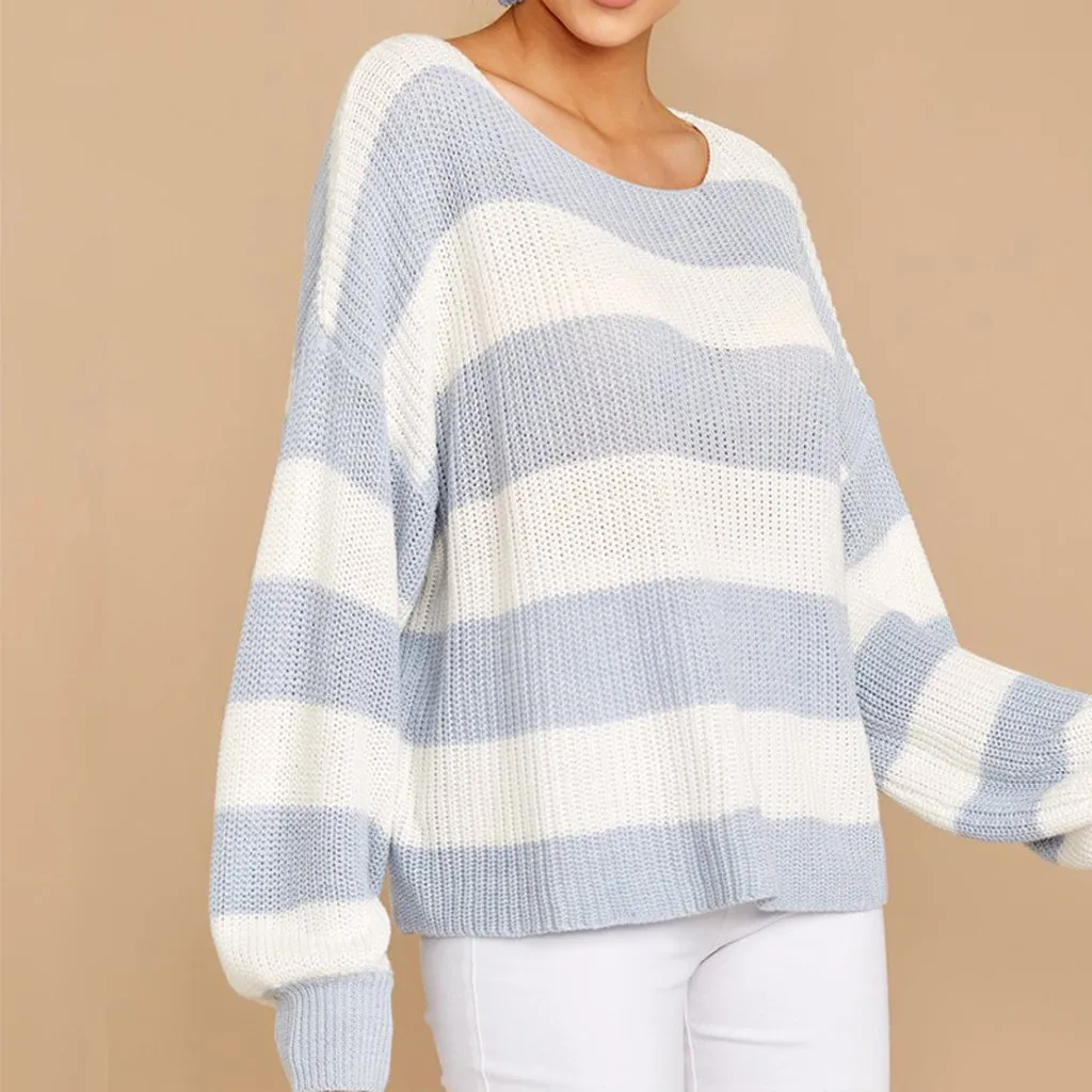 Женский свитер зимний женский полосатый вязаный с круглым вырезом pull femme nouveaute 730