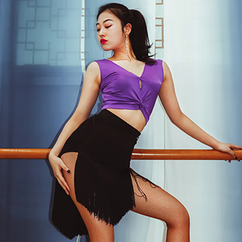 Латинское платье для танцев Для женщин сексуальные топы без рукавов Разделение