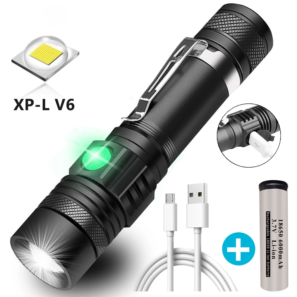 

Multi-function USB charging Ultra Bright LED Flashlight With XP-L V6 LED lamp beads Waterproof Torch Zoomable 4 lighting modes