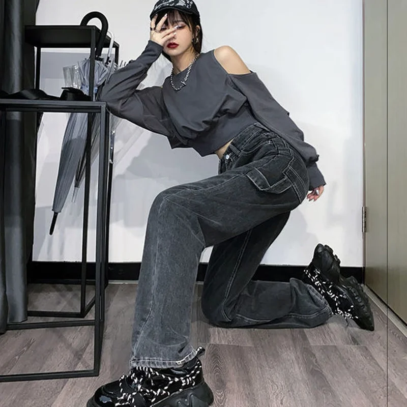 2023 High Waist Loose full length Mom Jeans For Women Plus Size Harajuku Straight Wide Leg Clothes trousers Boyfriend Jeans