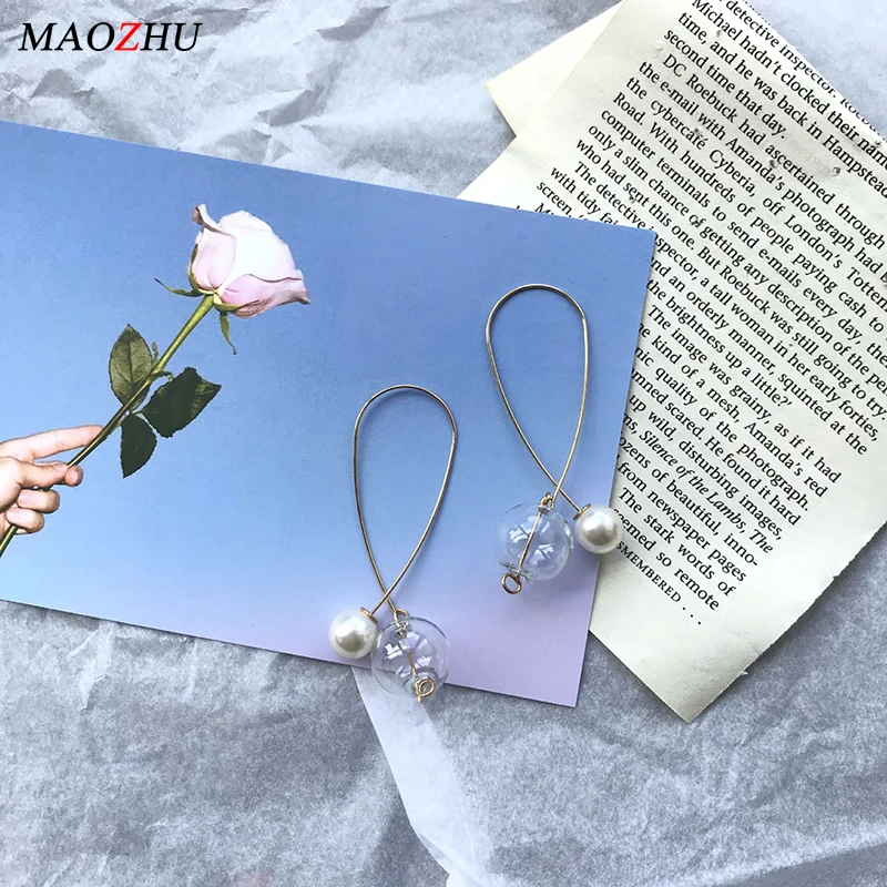 MAOZHU Ретро прозрачные Пузырьковые серьги Русалка пена стекло Крест Ухо клип