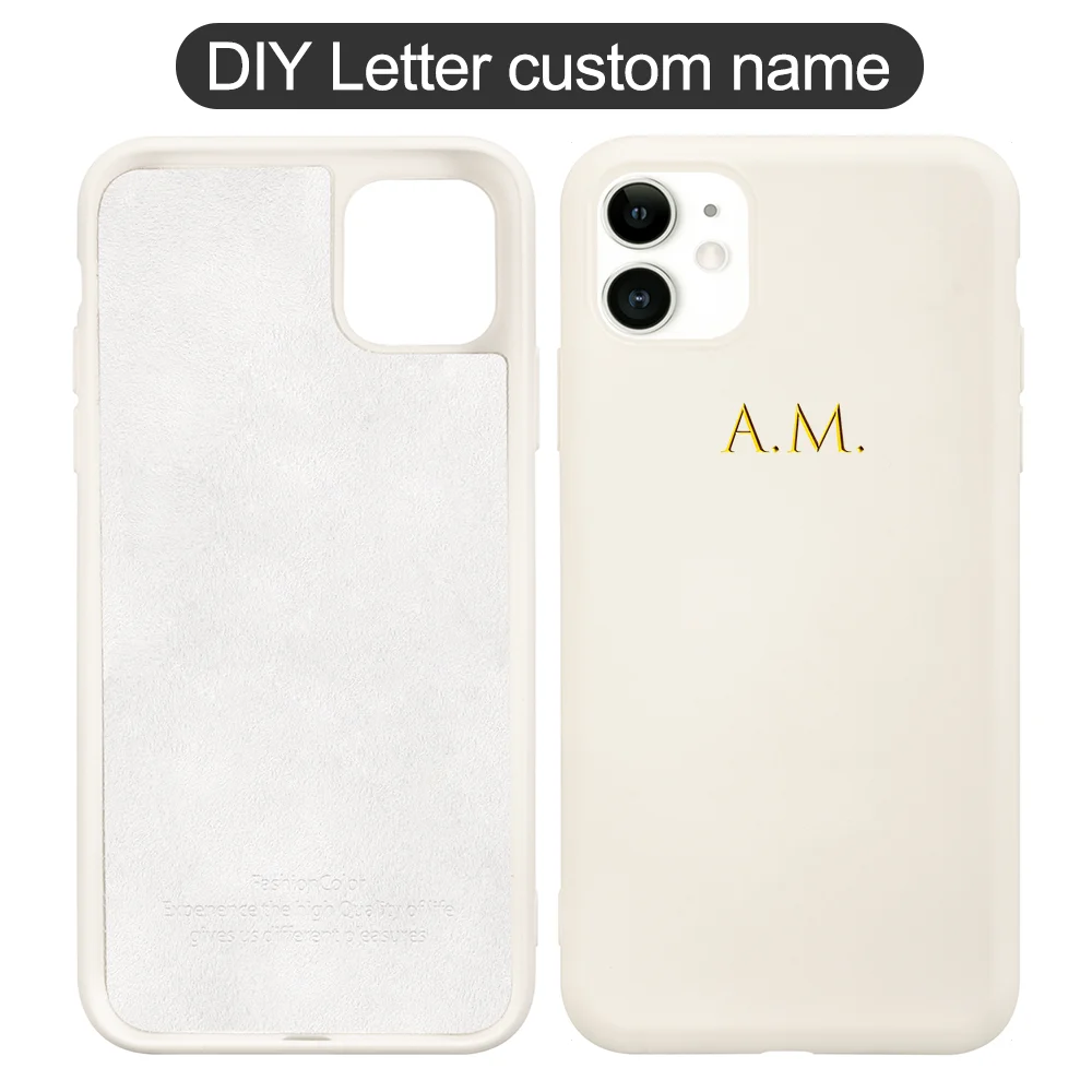 

Custom Name Capital Letters Case for iPhone 13 Pro Max 12 11 SE 2020 Cover Couples Liquid Silicone Funda 8 Plus X XS XR 7 Coque