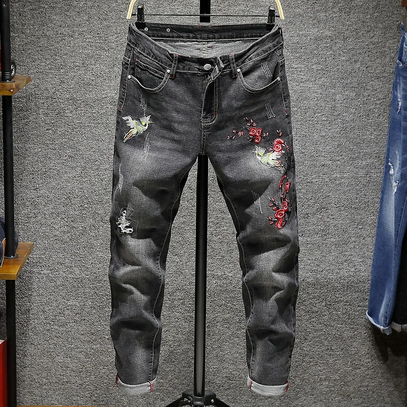 

2020 new men's hole stretch embroidered jeans,personalized fashion slim trousers,wild casual high quality men's jeans large size