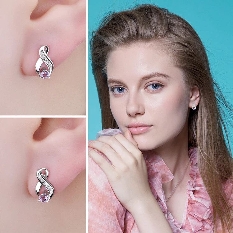 Jewelrypalace модные 0.3ct круглый природный аметист Серьги-гвоздики для Для женщин Твердые стерлингового серебра 925 бренд драгоценный камень Красивые ювелирные изделия