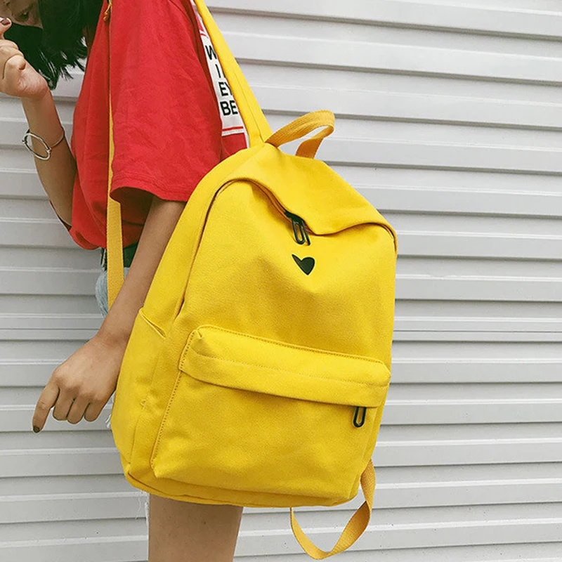 Женский рюкзак холщовый с принтом сердца корейский стиль Студенческая дорожная