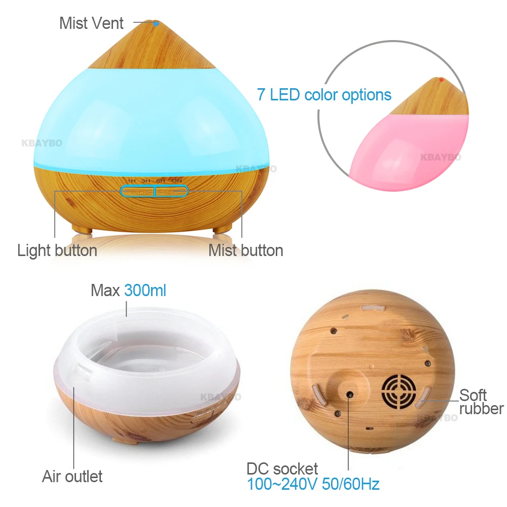 

300ml Aromatherapy Air Humidifier Essential Oil Diffuser Aroma Lamp Electric Aroma Diffuser ultrasonic Mist Maker for Home