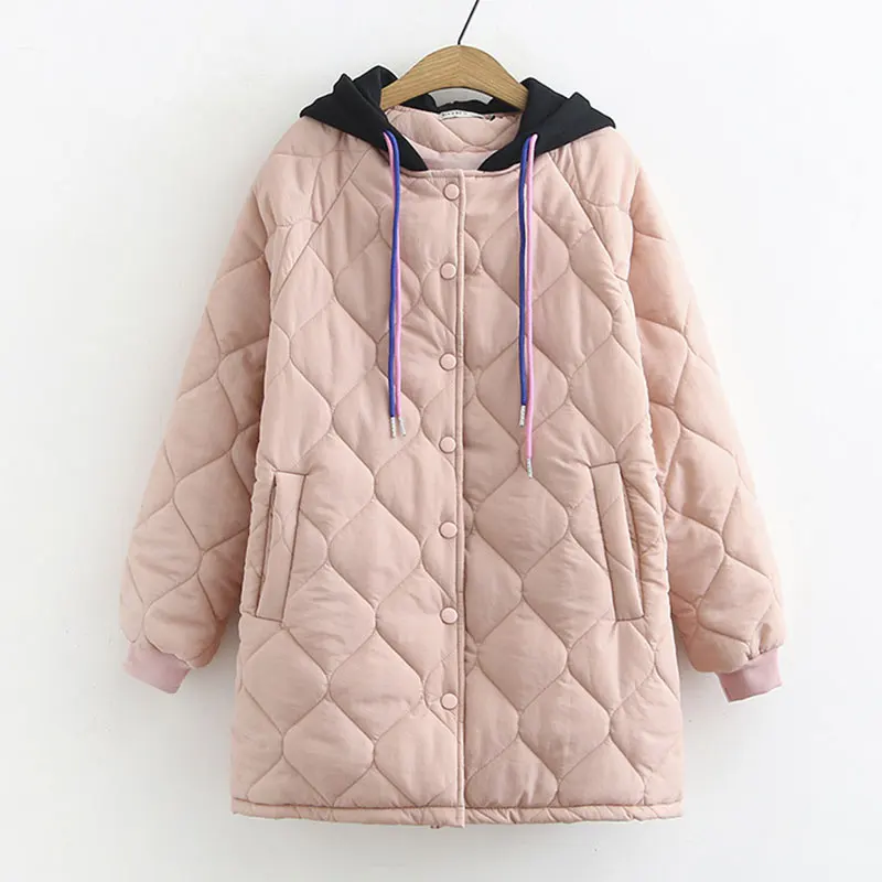 2020 новые женские пальто свободные контрастные цвета с капюшоном теплые длинные