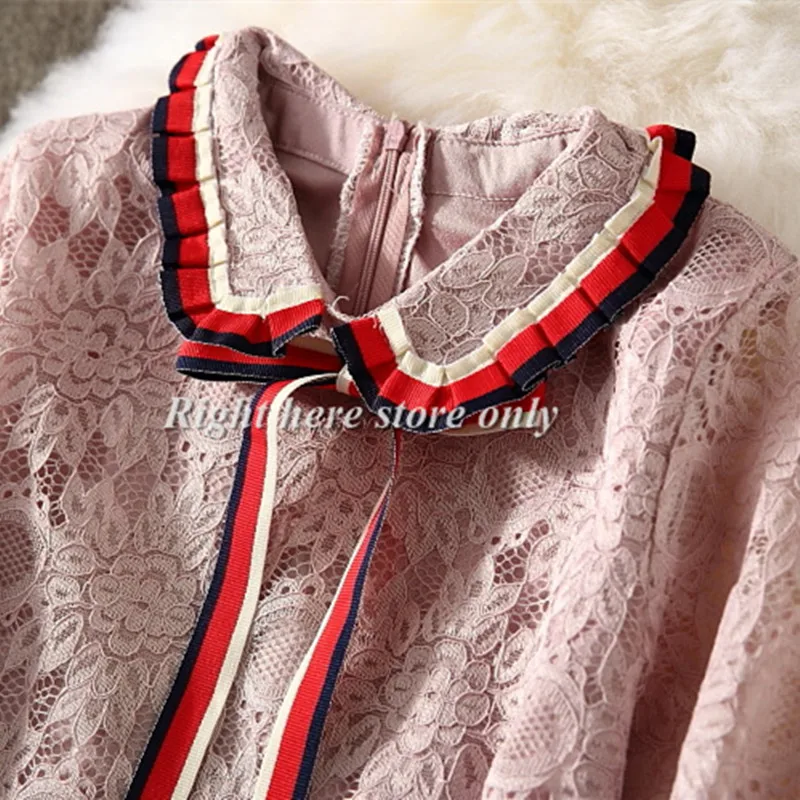 2019 осеннее Новое кружевное платье элегантное розовое женское тонкое вечернее