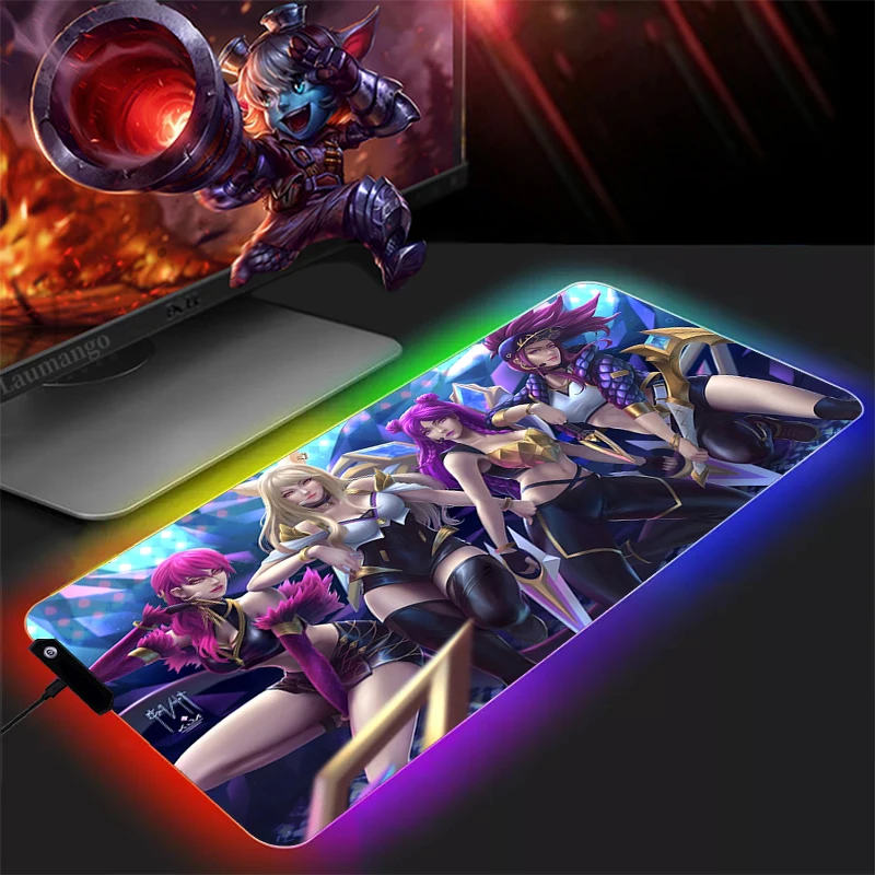 

RGB LOL KDA ALL OUT Mouse Pad Gamer Large XXL Gamers Decoracion Computer Keyboard Desk Mat LED Backlight Sexy Girl Ahri Mousepad