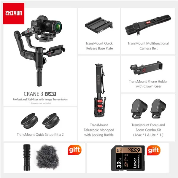 Zhiyun Crane 3 Lab 3-осевой беспроводной ручной стабилизатор ViaTouch для sony A7M3 A7R3, Canon 1DX II 6D, Nikon DSLR - Цвет: D Creator Kit