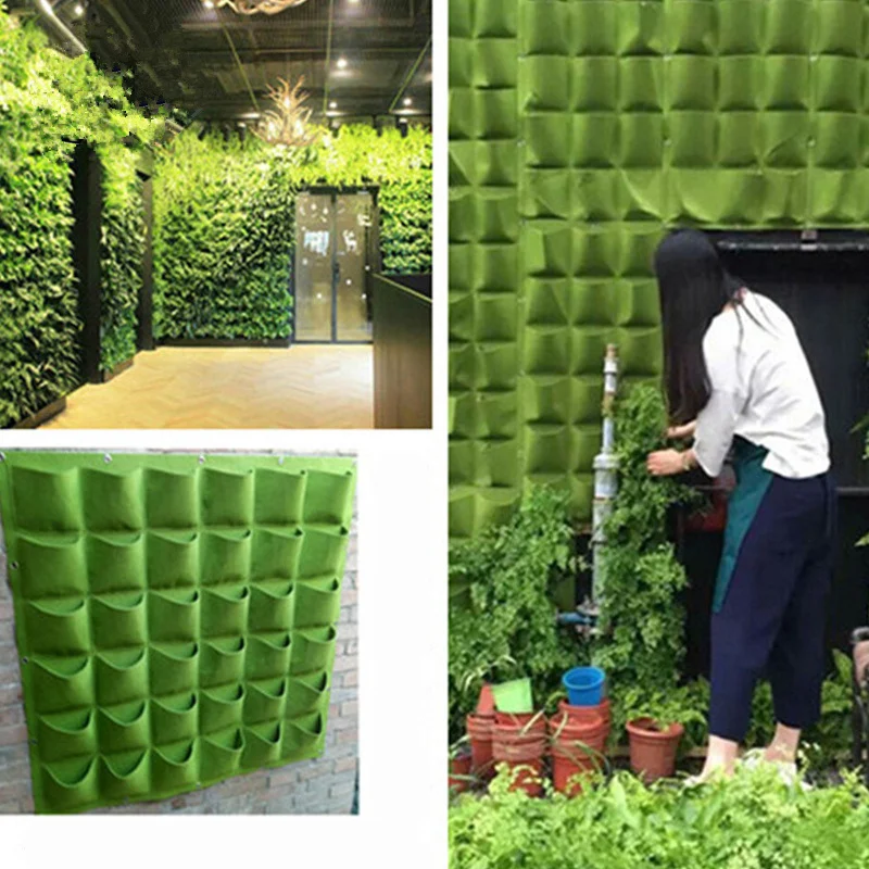 

2/4/9/64 Pockets Green Grow Bags Planter Vertical Garden Vegetable Living Garden Bag Seedling Wall Hanging Planter Growing Bags