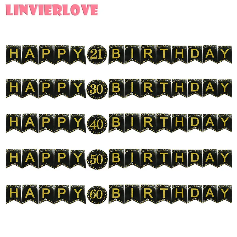 LINVIERLOVE черного и золотого цвета 21st 30th 40th 50th 60th баннера для дня рождения свадьбы