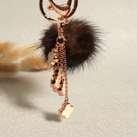 5cm fluffy pompom flower genuine real mink fur pom pom keychain fur key chain car women bag charm accessories pendants