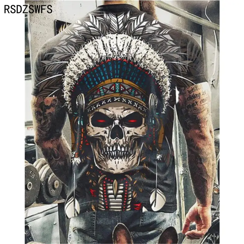 Футболка мужская с 3D-принтом черепа модная повседневная одежда оверсайз круглым