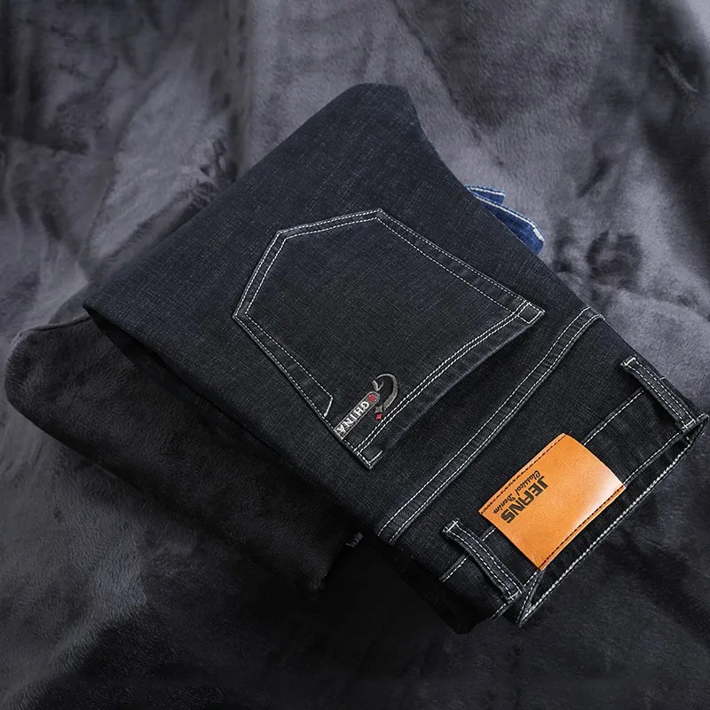 

Mens Winter Thicken Fleece Jeans Stretch Denim Warm Jeans For Men Designer Brand Long Pants Jean Black Blue 28-40 44 46
