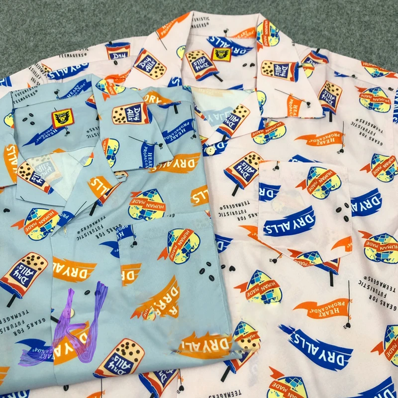 

Oversize HUMAN MADE Shirts Summer Milk Tea Love LOGO Short Sleeve Shirt Set Human Made Men's Women's Beach Casual Shorts