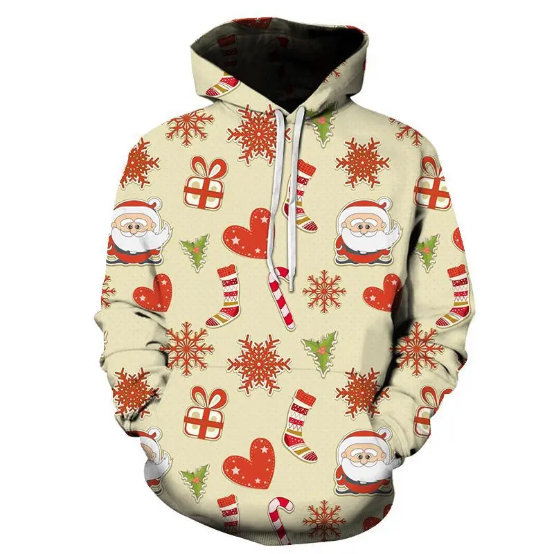 

New Hooded 2019 Men's Christmas Loose Sweatshirts Casual Men Hoodies Women Hoodie Unisex Outwear Candy Reindeer Plus Size Tops