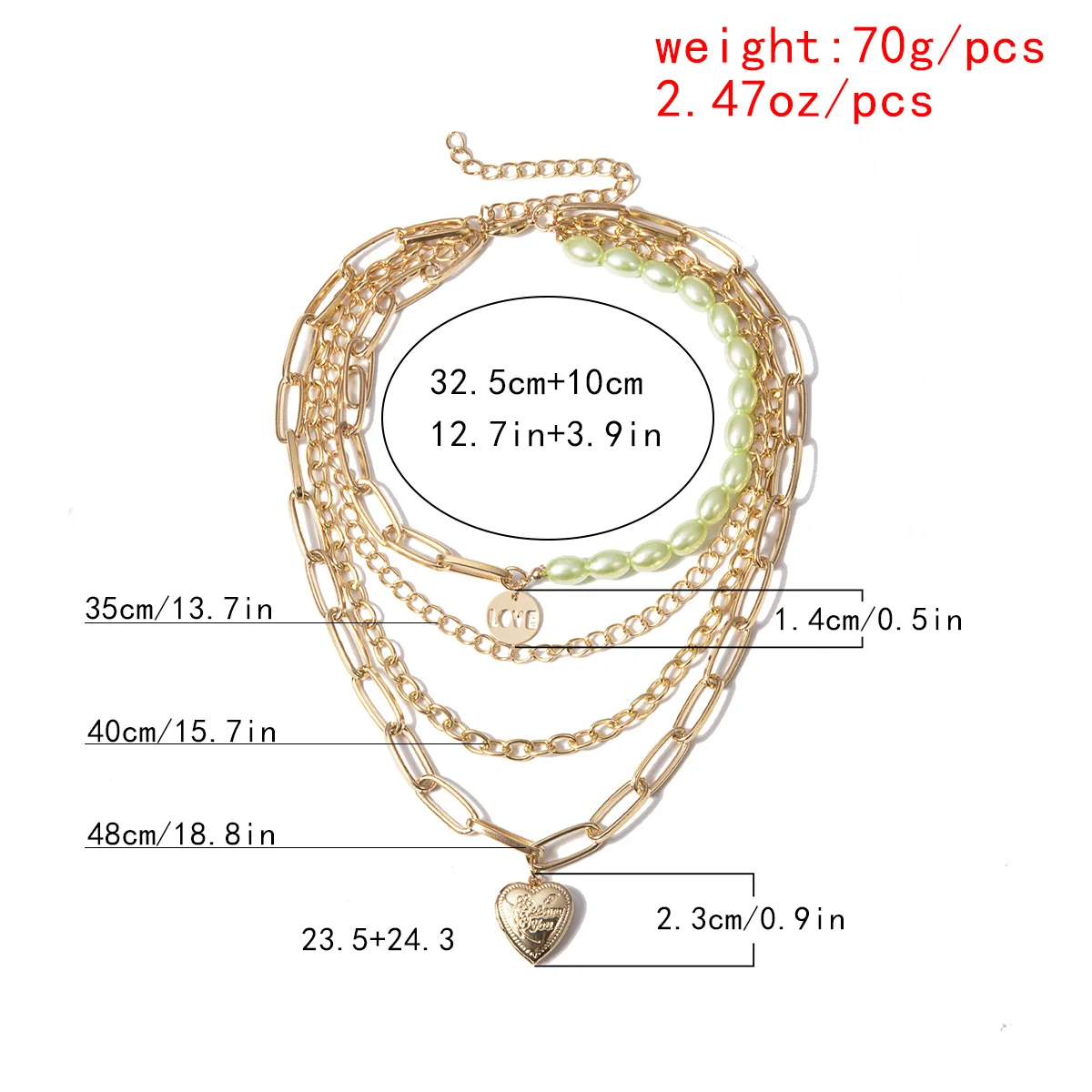

Vintage Imitation Pearl Love Heart Pendant Necklace for Women Kpop Multi Layer Chain Necklaces 4pcs/set Choker Jewelry Gift 2021