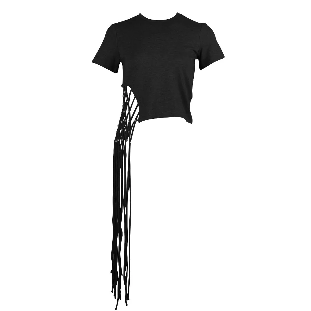 TWOTWINSTYLE, женская футболка с кисточками, бриллиантами, круглым вырезом, коротким рукавом, женские топы, повседневные,, летняя мода