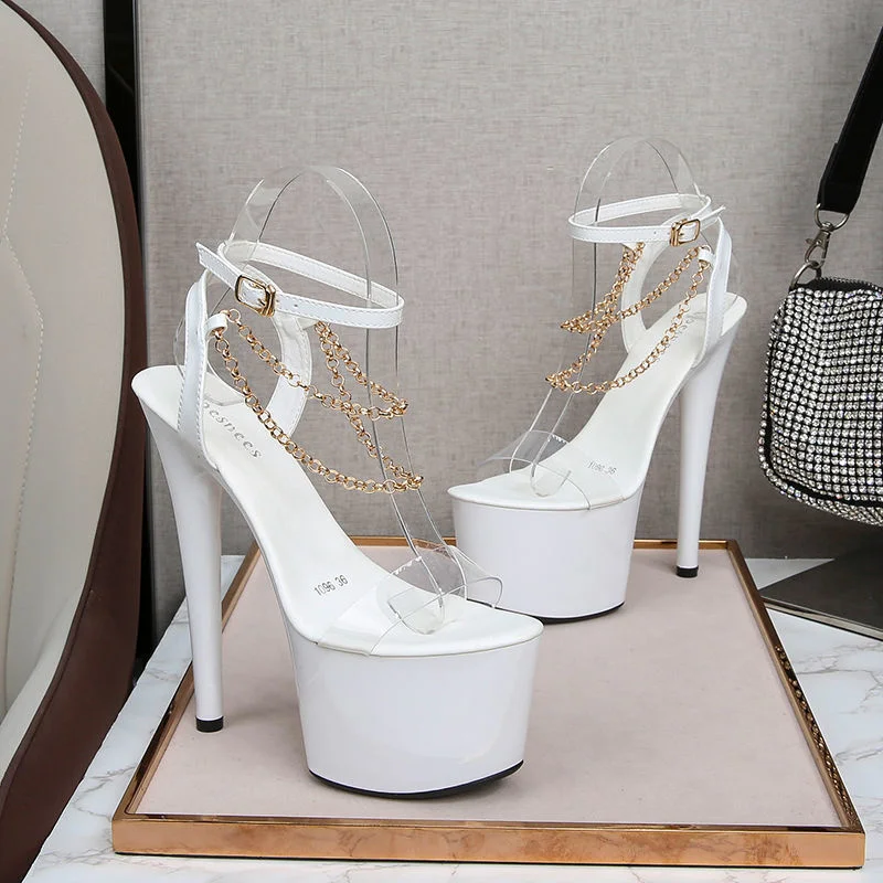 

Sexy Metal Chain Thin Heel Super High Sandals Show Women's Shoes Sandal For Woman Stilettos Pole dance