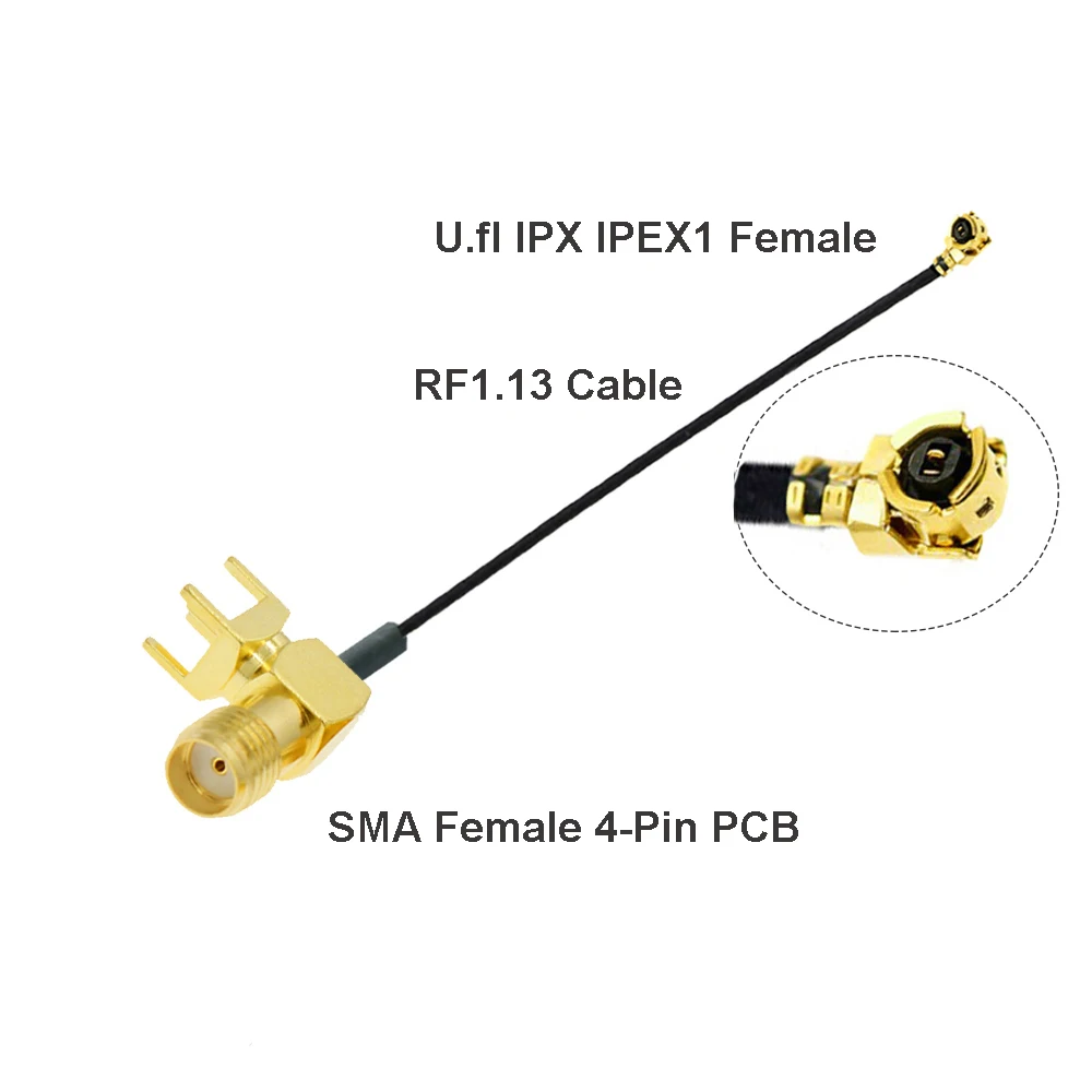 1 шт. u.FL IPX IPEX1 / IPEX4 MHF4 Женский к RP-SMA SMA женский 4-контактный прямоугольный отрезок PCB