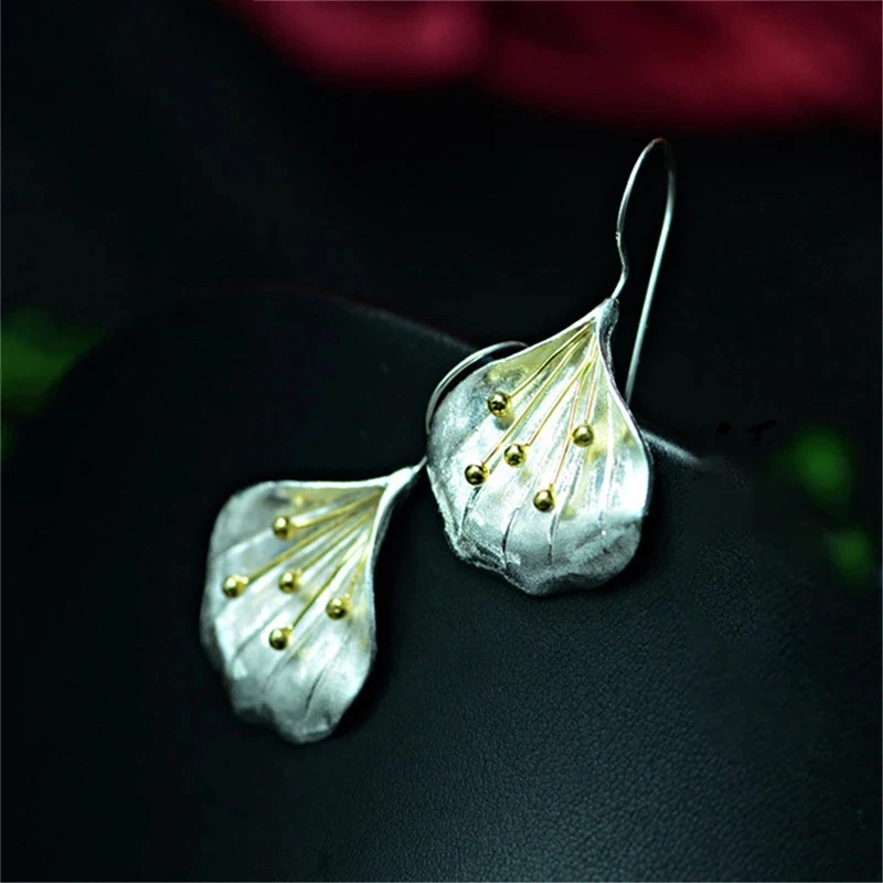 

YPAY 925 sterling silver new Jewelry retro Drop Earrings female handmade craft earrings simple long section flower earrings