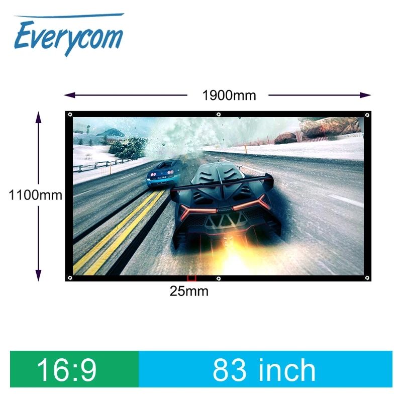 Everycom 83 дюймов 16:9 3D HD настенный проекционный экран холст для домашнего кинотеатра бар клуб дископутешествия поддержка светодиодный DLP проектор