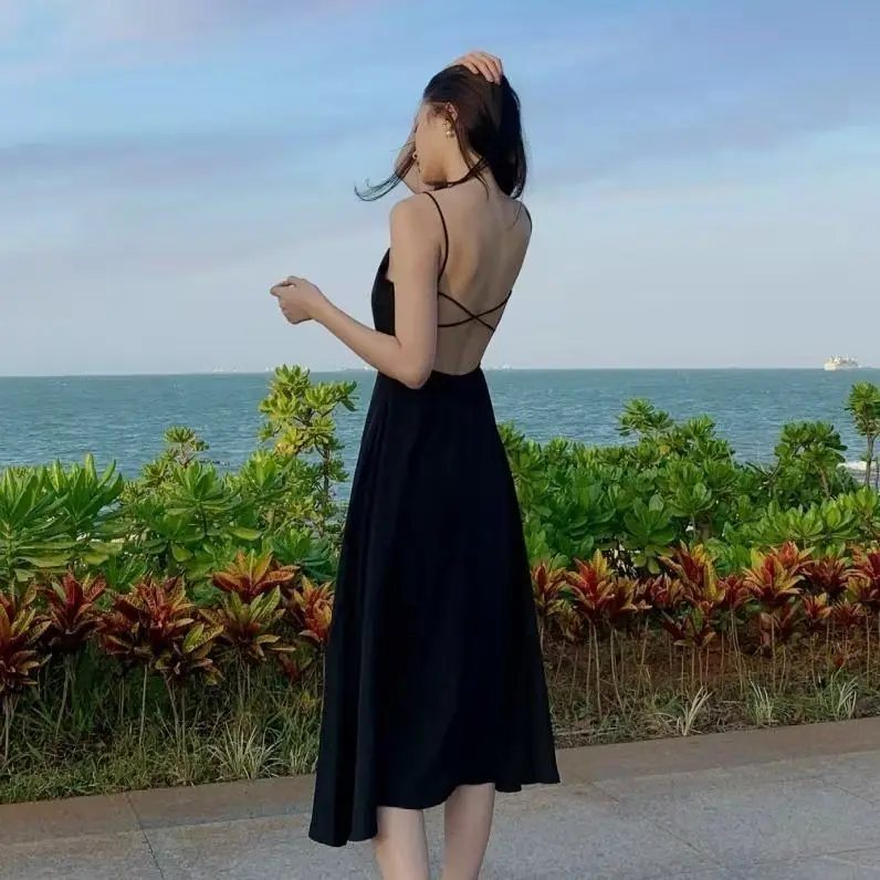 

Summer Women's Dress 2021 Sexy fashion Backless Casual Sleeveless Sling Slips Under Ladies Slim Split Dress Nightclub longuette