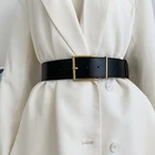 Женская мода черный широкий пояс квадратной пряжкой из искусственной кожи поясной ремень декоративный крючок платье простое платье с поясом
