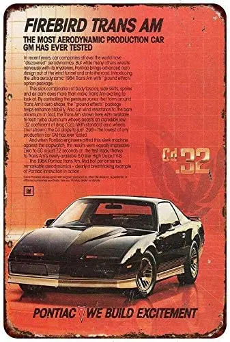 

HomDeo 1984 Pontiac Firebird Trans Am Vintage Look for Cafe Laundry Room Home Pub Barber Shop Ranch Yard Tin Sign 8" w