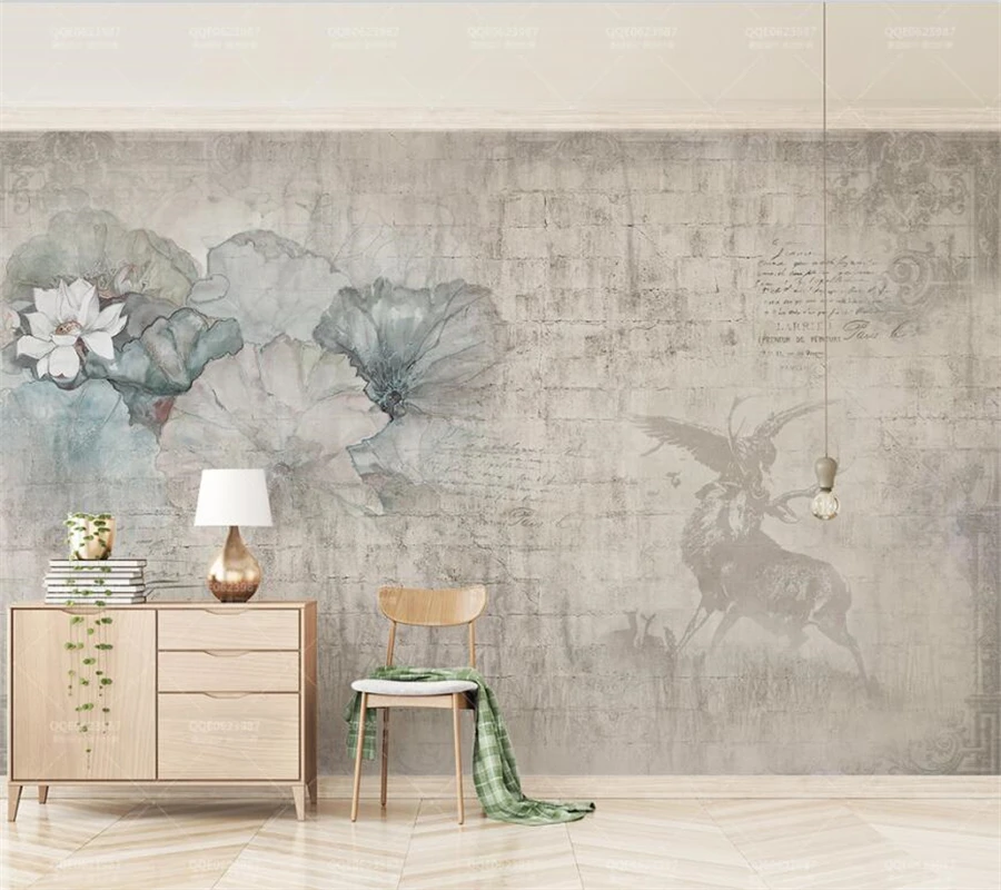 Wellyu пользовательская большая роспись Мода ретро Лотос скандинавский Лось