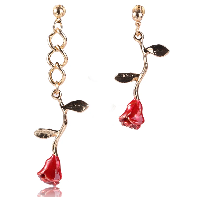 

Fashion simple asymmetric rose Dangle earrings flower alloy jewelry girls gifts