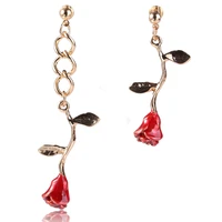 fashion simple asymmetric rose dangle earrings flower alloy jewelry girls gifts