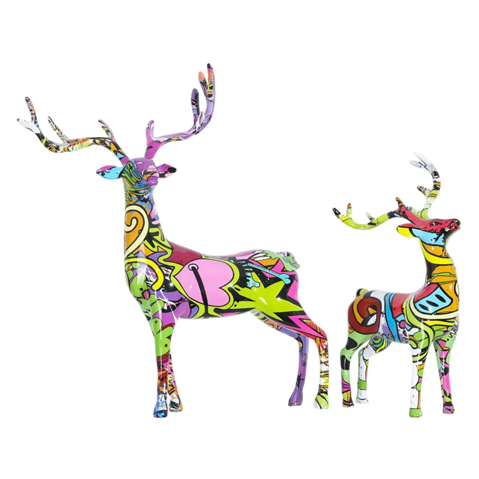 

2Pcs Deer Figurine Bookshelf Tabletop Animal Statue Geometry Ornaments