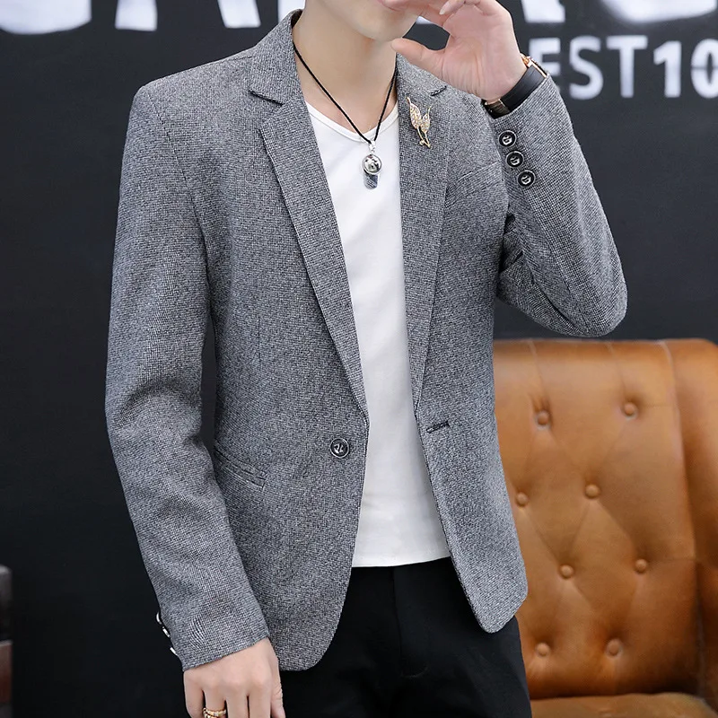 

2021 Men's Spring and Autumn New Leisure blazer Youth Solid Color Cool and Wild blazer