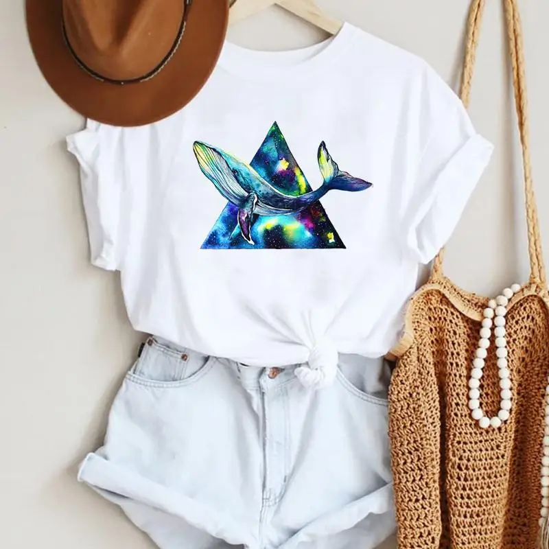 

Женская футболка с мультяшным акварельным принтом, Пляжная, праздничная, Повседневная, милая, модная, летняя, женская футболка с графически...