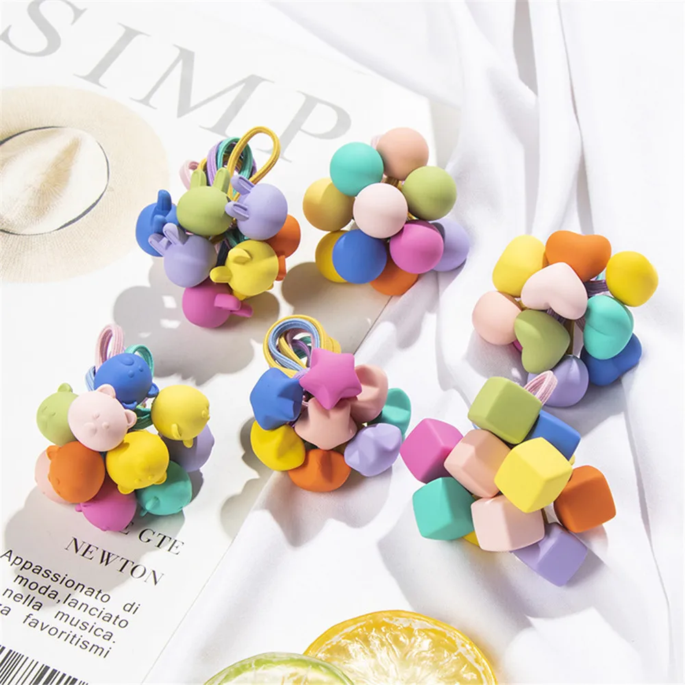 

10PCS/Set Girl Frosted Beads Kids Headwear Scrunchie Elastic Rope Candy Colors Vintage Rubber Bands For Hair Loop Accessories