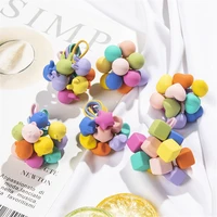 10pcsset girl frosted beads kids headwear scrunchie elastic rope candy colors vintage rubber bands for hair loop accessories