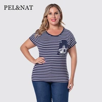 pn summer women tees plus size tops striped and printed building pocket short sleeve o neck classic female clothes p115