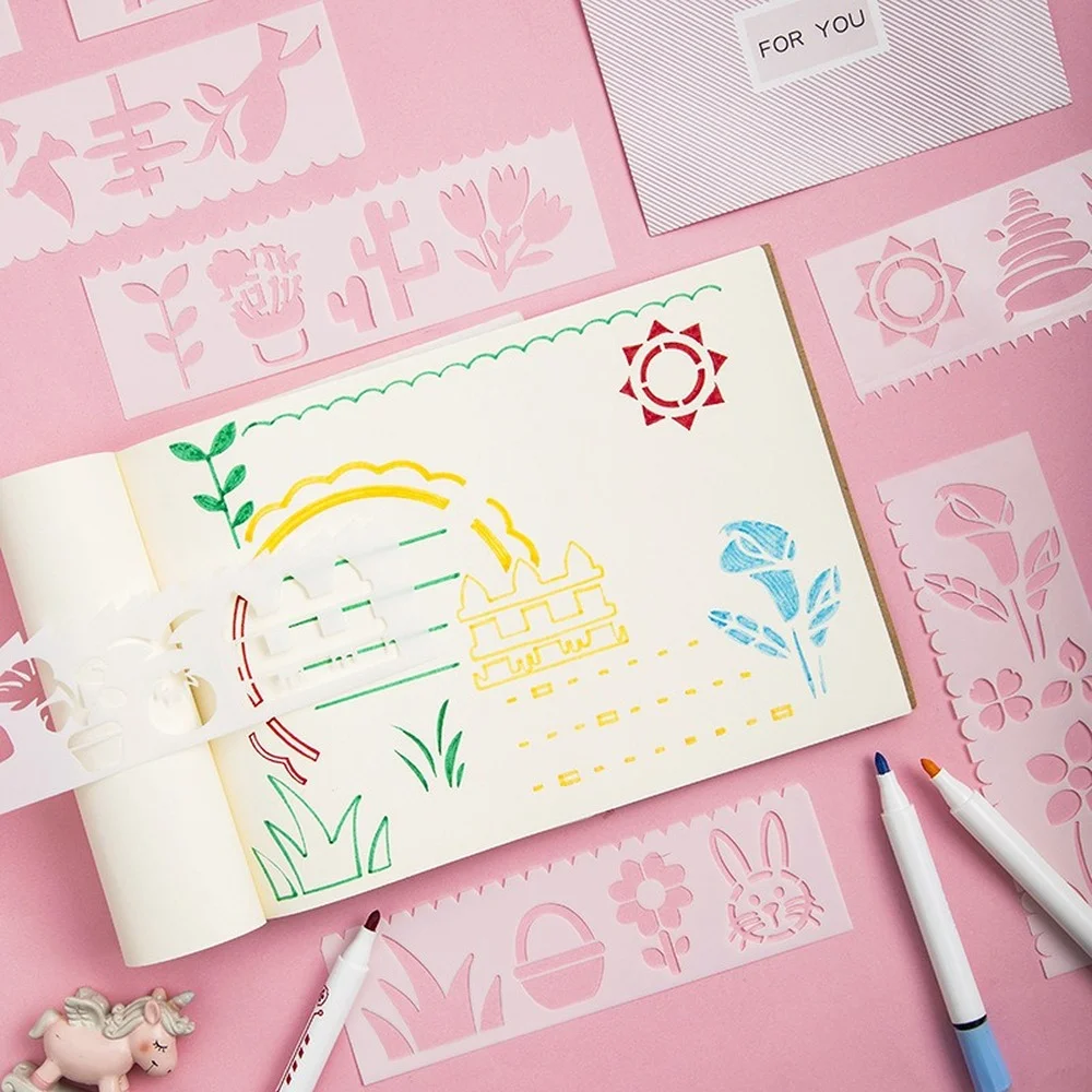 

8 PCS 18.5*.5cm Cake Leaves Expression Symbol DIY Layering Stencils Wall Painting Scrapbook Embossing Album Decorative Template