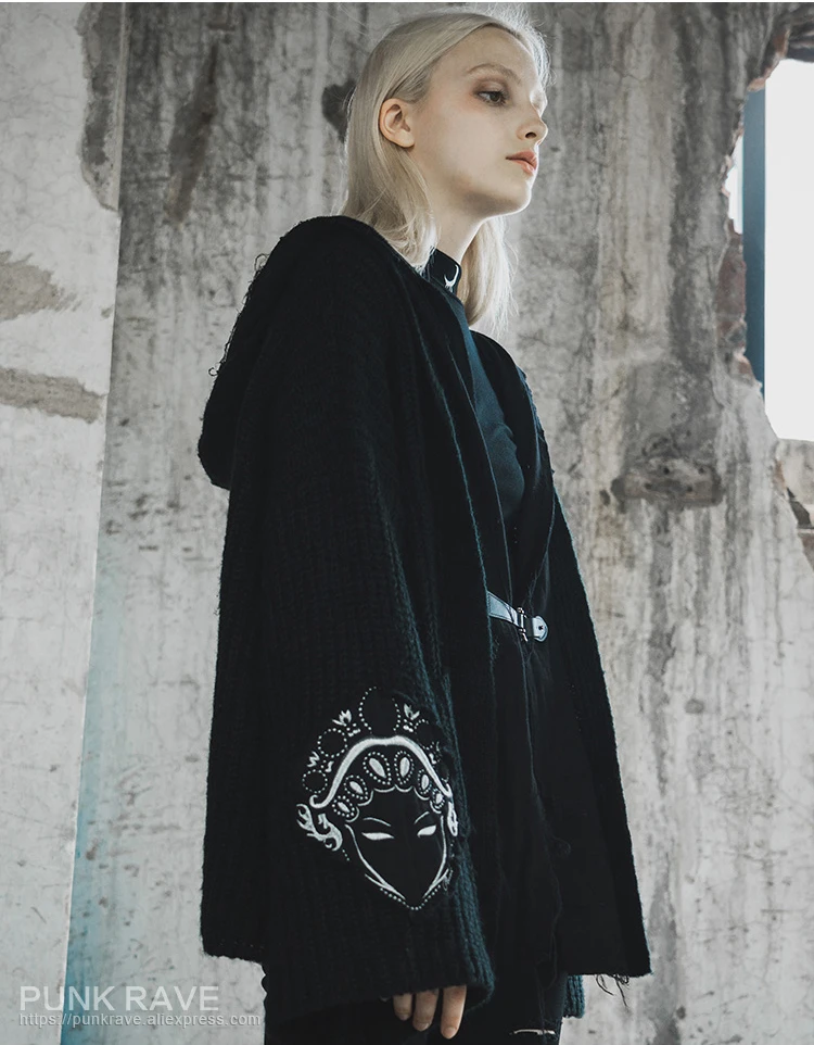 Женский свободный кардиган в стиле Панк RAVE осеннее пальто для девушек вязаный