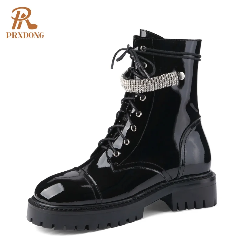 

Новинка 2021, женские ботинки Martin из натуральной кожи, ботильоны на квадратном каблуке, на шнуровке, Осень-зима, черные, модные женские ботинки...