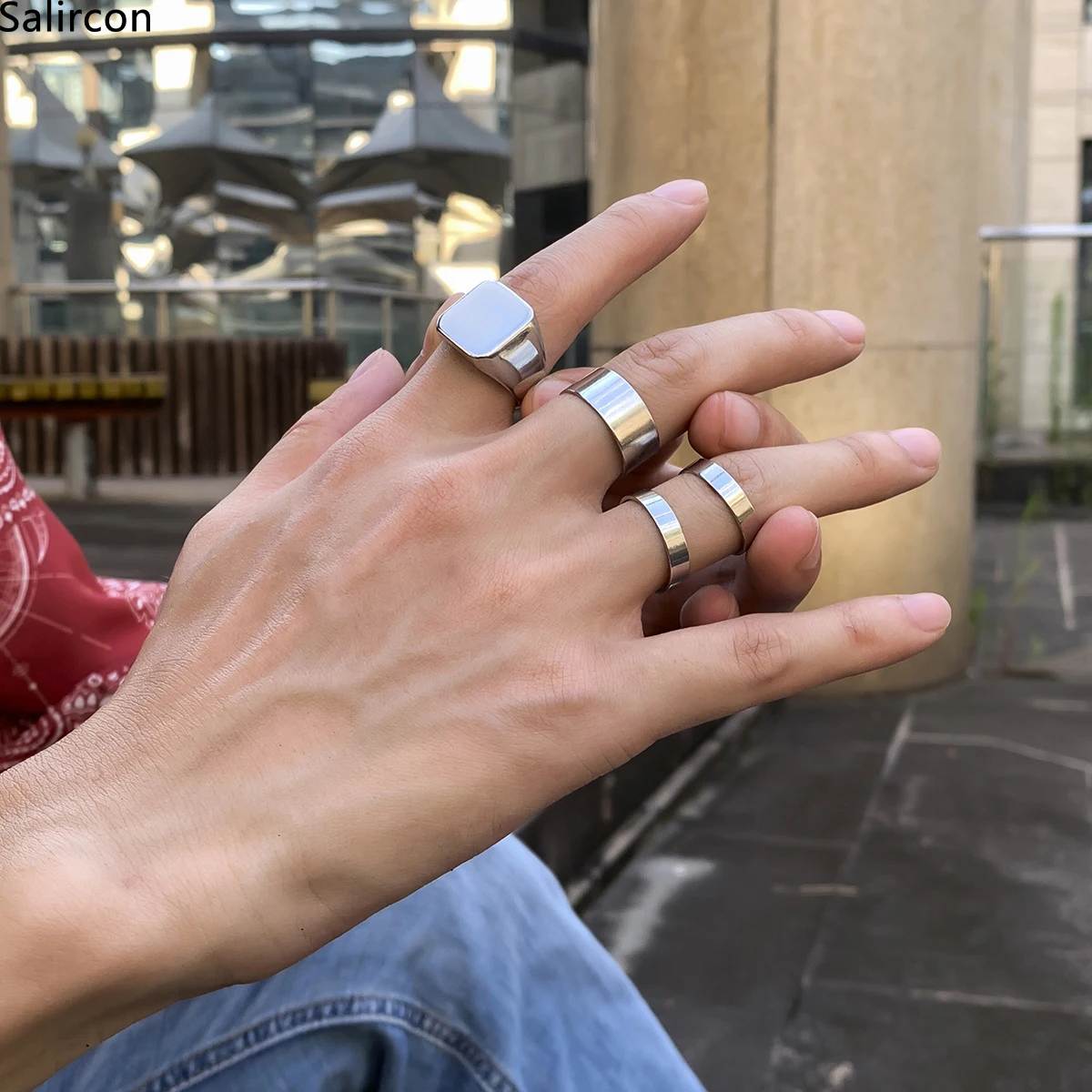 Фото 4 шт./компл. хип-хоп мужские кольца аксессуары геометрический толстый размер