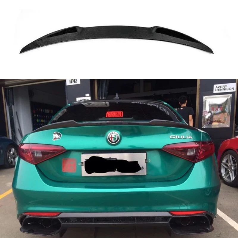 

For Alfa Romeo Giulia Spoiler Carbon Fiber Rear Trunk Spoiler Black Finish Quadrifoglio Verde QV Style 2015 - UP
